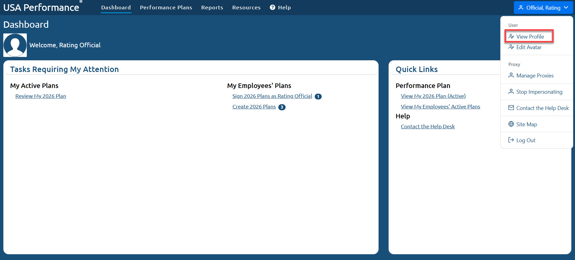 USAP End User Dashboard Profile Menu.jpg