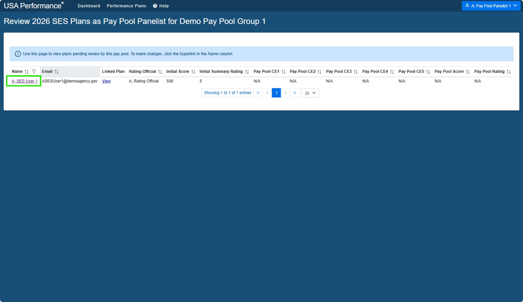 USAP Pay pool SES panelist select user