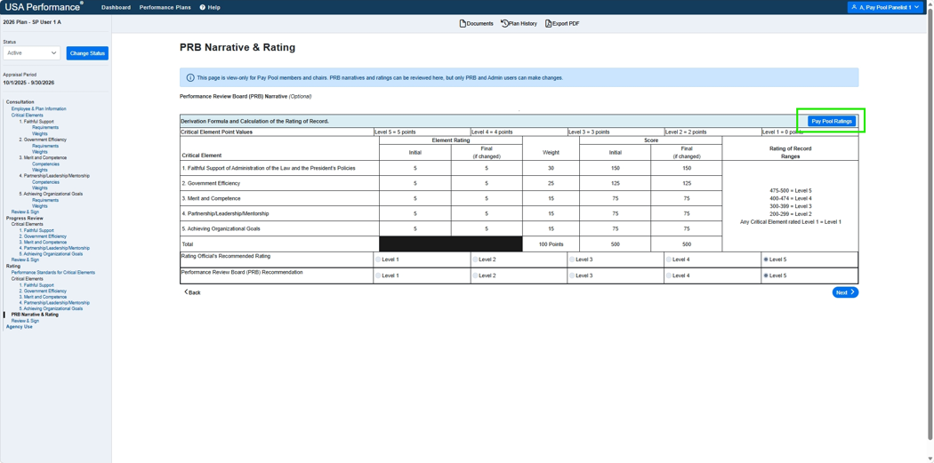 USAP Pay Pool SP Panelist rating button